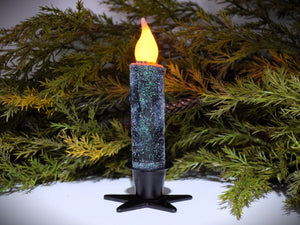 Set of TWO (2) "Starry Night" Black Glitter 4 inch LED Wax Dipped Taper Candles with Timer, Battery Operated Candles, Country Primitive