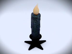 Set of TWO (2) "Starry Night" Black Glitter 4 inch LED Wax Dipped Taper Candles with Timer, Battery Operated Candles, Country Primitive