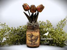 Load image into Gallery viewer, Primitive Spring Chick Mason Jar Tulip Floral Arrangement, Country Primitive Farmhouse Home Decor, Spring and Easter Decor, Cottagecore