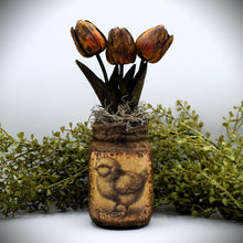 Load image into Gallery viewer, Primitive Spring Chick Mason Jar Tulip Floral Arrangement, Country Primitive Farmhouse Home Decor, Spring and Easter Decor, Cottagecore