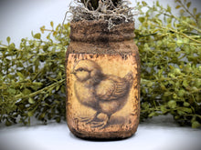 Load image into Gallery viewer, Primitive Spring Chick Mason Jar Tulip Floral Arrangement, Country Primitive Farmhouse Home Decor, Spring and Easter Decor, Cottagecore