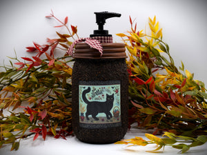 Grubby Hand Soap Dispenser, Primitive Black Cat, Mason Jar Soap Pump & Folk Art Print,Primitive Americana Art Bathroom Decor