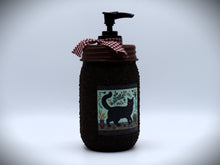 Load image into Gallery viewer, Grubby Hand Soap Dispenser, Primitive Black Cat, Mason Jar Soap Pump &amp; Folk Art Print,Primitive Americana Art Bathroom Decor