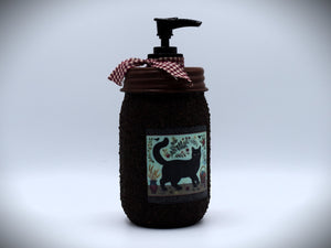 Grubby Hand Soap Dispenser, Primitive Black Cat, Mason Jar Soap Pump & Folk Art Print,Primitive Americana Art Bathroom Decor