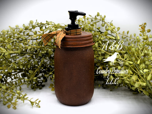 Grubby Hand Soap Dispenser Plain Cinnamon Coating, Mason Jar Soap Pump, Country Farmhouse Bathroom, Rustic Primitive Decor