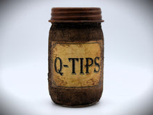 Load image into Gallery viewer, Primitive Bathroom Set, Q-Tips Jar and Cottonballs Jar, Grungy Style Primitive Bathroom Decor, Country Farmhouse Bathroom