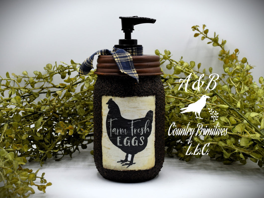 Farm Fresh Eggs Mason Jar Hand Soap Dispenser, Country Farmhouse Bathroom or Kitchen, Country Primitive, Chicken themed Home Decor