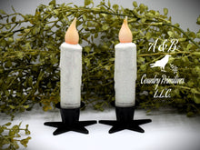 Load image into Gallery viewer, Set of TWO (2) White Glitter 4 inch LED Wax Dipped Taper Candles with Timer, Battery Operated Flameless Candles