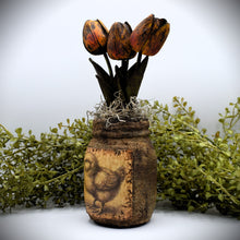 Load image into Gallery viewer, Primitive Spring Chick Mason Jar Tulip Floral Arrangement, Country Primitive Farmhouse Home Decor, Spring and Easter Decor, Cottagecore