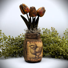 Load image into Gallery viewer, Primitive Spring Chick Mason Jar Tulip Floral Arrangement, Country Primitive Farmhouse Home Decor, Spring and Easter Decor, Cottagecore