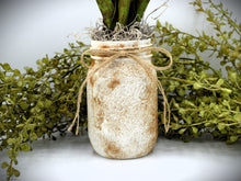 Load image into Gallery viewer, Grungy Pint Mason Jar and Tulip Arrangement, Real-feel, Real-Touch Tulip arrangement Vintage style Mason Jar Arrangement Centerpiece