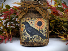 Load image into Gallery viewer, Primitive Crow and Sunflowers Mason Jar Daisy Floral Arrangement, Country Primitive Farmhouse Home Decor, Summer Decor, Fall Decor