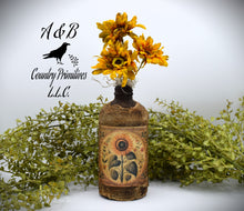 Load image into Gallery viewer, Primitive Sunflower Grubby Bottle Arrangement, Country Primitive Farmhouse Home Decor, Cottagecore, Summer Floral, Fall Floral