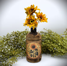 Load image into Gallery viewer, Primitive Sunflower Grubby Bottle Arrangement, Country Primitive Farmhouse Home Decor, Cottagecore, Summer Floral, Fall Floral