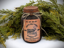 Load image into Gallery viewer, Grubby Coated Mason Jar with Vintage Pantry Christmas Label, North Pole Farms Reindeer Feed, Country Primitive Farmhouse Christmas Decor