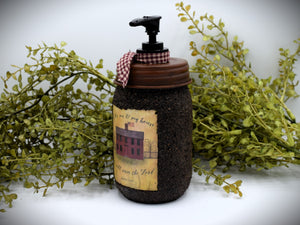 Mason Jar Hand Soap Dispenser, Red Salt Box House, Grubby Mason Jar Soap Pump & Folk Art Print, Country Farmhouse Bathroom Soap Dispenser