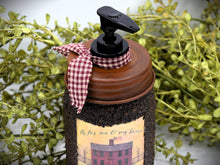 Load image into Gallery viewer, Mason Jar Hand Soap Dispenser, Red Salt Box House, Grubby Mason Jar Soap Pump &amp; Folk Art Print, Country Farmhouse Bathroom Soap Dispenser