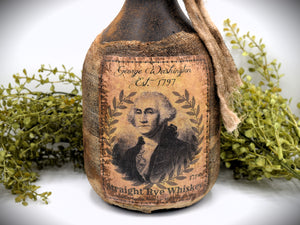 George Washington Straight Rye Whiskey Jug, with Wax Seal, 1797, Antique Colonial Distressed Style Reproduction, Glass Jug Centerpiece