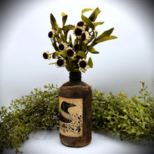 Load image into Gallery viewer, Madame Crow Primitive Grubby Bottle Floral Arrangement, Country Primitive Farmhouse Home Decor, Crow Collection