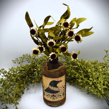 Load image into Gallery viewer, Madame Crow Primitive Grubby Bottle Floral Arrangement, Country Primitive Farmhouse Home Decor, Crow Collection