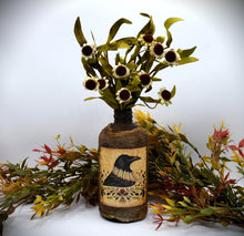 Load image into Gallery viewer, Madame Crow Primitive Grubby Bottle Floral Arrangement, Country Primitive Farmhouse Home Decor, Crow Collection