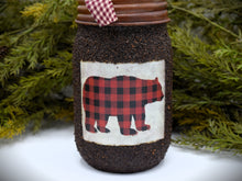 Load image into Gallery viewer, Buffalo Plaid Bear themed Soap Dispenser, Grubby Mason Jar with Soap Pump, Rustic Cabin Decor, Rustic &quot;Bear&quot; themed Bathroom