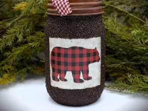 Buffalo Plaid Bear themed Soap Dispenser, Grubby Mason Jar with Soap Pump, Rustic Cabin Decor, Rustic "Bear" themed Bathroom