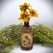 Load image into Gallery viewer, Primitive Sunflower Grubby Bottle Arrangement, Country Primitive Farmhouse Home Decor, Cottagecore, Summer Floral, Fall Floral