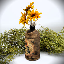 Load image into Gallery viewer, Primitive Sunflower Grubby Bottle Arrangement, Country Primitive Farmhouse Home Decor, Cottagecore, Summer Floral, Fall Floral