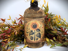 Load image into Gallery viewer, Primitive Sunflower Grubby Bottle Arrangement, Country Primitive Farmhouse Home Decor, Cottagecore, Summer Floral, Fall Floral