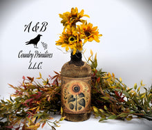 Load image into Gallery viewer, Primitive Sunflower Grubby Bottle Arrangement, Country Primitive Farmhouse Home Decor, Cottagecore, Summer Floral, Fall Floral