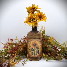 Load image into Gallery viewer, Primitive Sunflower Grubby Bottle Arrangement, Country Primitive Farmhouse Home Decor, Cottagecore, Summer Floral, Fall Floral