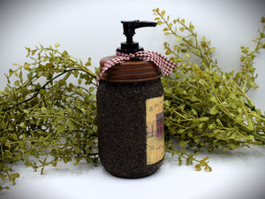 Mason Jar Hand Soap Dispenser, Red Salt Box House, Grubby Mason Jar Soap Pump & Folk Art Print, Country Farmhouse Bathroom Soap Dispenser