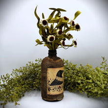 Load image into Gallery viewer, Madame Crow Primitive Grubby Bottle Floral Arrangement, Country Primitive Farmhouse Home Decor, Crow Collection