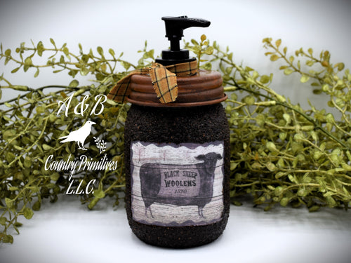 Grubby Hand Soap Dispenser with Black Sheep Label, Mason Jar Soap Dispenser, Country Primitive Sheep themed Home Decor, Farmhouse Bathroom