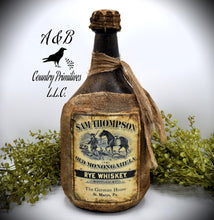Load image into Gallery viewer, Sam Thompson Old Monongahela Rye Whiskey Jug with Wax Seal, Antique Colonial Distressed Style Reproduction, Glass Jug Centerpiece, Primitive