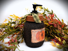 Load image into Gallery viewer, Fall, Harvest, Autumn Blessings, Primitive Pumpkin label, Soap Dispenser, Grubby Mason Jar w/Soap Pump, Country Primitive Bathroom Decor