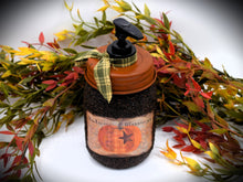 Load image into Gallery viewer, Fall, Harvest, Autumn Blessings, Primitive Pumpkin label, Soap Dispenser, Grubby Mason Jar w/Soap Pump, Country Primitive Bathroom Decor