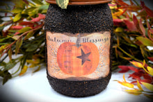 Load image into Gallery viewer, Fall, Harvest, Autumn Blessings, Primitive Pumpkin label, Soap Dispenser, Grubby Mason Jar w/Soap Pump, Country Primitive Bathroom Decor