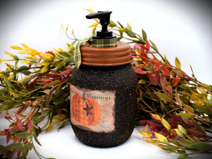 Fall, Harvest, Autumn Blessings, Primitive Pumpkin label, Soap Dispenser, Grubby Mason Jar w/Soap Pump, Country Primitive Bathroom Decor