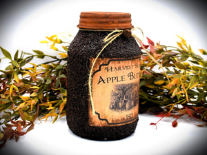 Harvest Blend Apple Butter Grubby Coated Mason Jar, Primitive Pantry Jar, Farmhouse Kitchen Decor, Country Primitive Decor, Fall Decor