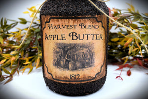 Harvest Blend Apple Butter Grubby Coated Mason Jar, Primitive Pantry Jar, Farmhouse Kitchen Decor, Country Primitive Decor, Fall Decor