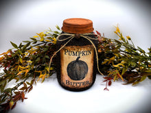 Load image into Gallery viewer, Pumpkin Butter Grubby Coated Mason Jar, Primitive Pantry Jar, Farmhouse Kitchen Decor, Country Primitive Decor, Fall Decor, Kitchen Storage