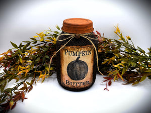 Pumpkin Butter Grubby Coated Mason Jar, Primitive Pantry Jar, Farmhouse Kitchen Decor, Country Primitive Decor, Fall Decor, Kitchen Storage