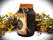 Load image into Gallery viewer, Pumpkin Butter Grubby Coated Mason Jar, Primitive Pantry Jar, Farmhouse Kitchen Decor, Country Primitive Decor, Fall Decor, Kitchen Storage