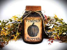 Load image into Gallery viewer, Pumpkin Butter Grubby Coated Mason Jar, Primitive Pantry Jar, Farmhouse Kitchen Decor, Country Primitive Decor, Fall Decor, Kitchen Storage