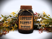 Load image into Gallery viewer, Autumn Pantry Fixins Grubby Coated Mason Jar, Primitive Pantry Jar, Farmhouse Kitchen Decor, Country Primitive Decor, Kitchen Storage