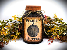 Load image into Gallery viewer, Pumpkin Butter Grubby Coated Mason Jar, Primitive Pantry Jar, Farmhouse Kitchen Decor, Country Primitive Decor, Fall Decor, Kitchen Storage