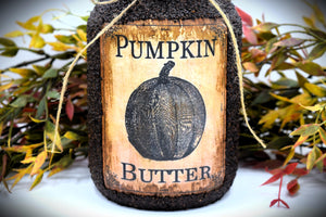 Pumpkin Butter Grubby Coated Mason Jar, Primitive Pantry Jar, Farmhouse Kitchen Decor, Country Primitive Decor, Fall Decor, Kitchen Storage