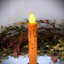 Load image into Gallery viewer, Set of (2) Two Grungy Harvest Orange (7 inch) LED Wax Dipped Battery Operated Flameless Timer Taper Candles, Country Primitive Home Decor